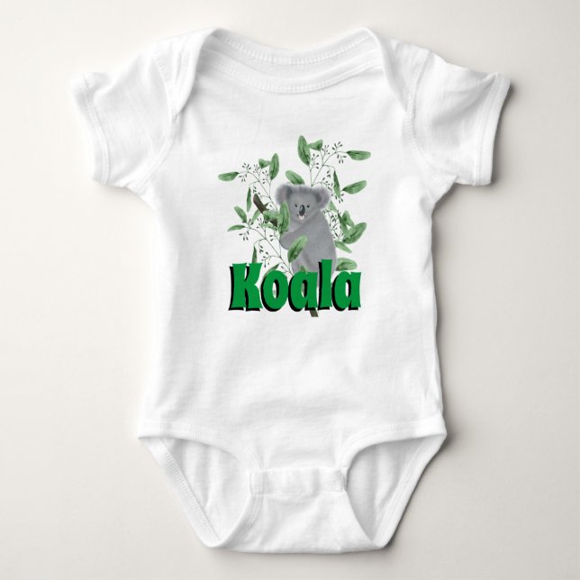 Adorable Koala Bear Climbing Eucalyptus Tree Baby Bodysuit (Front)