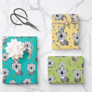 Adorable Koala Bear Wrapping Paper Set of 3