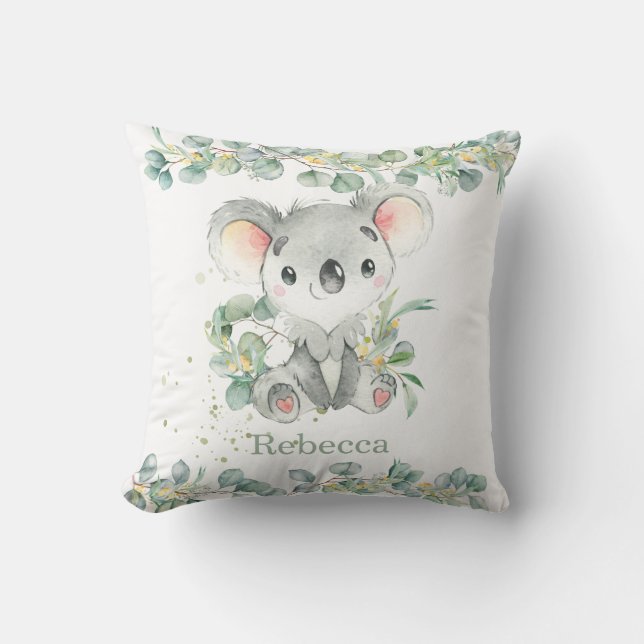 Adorable Koala Eucalyptus Leafy Girl Boy Nursery Cushion (Front)
