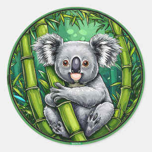Adorable Koala Hugging Bamboo Stalk Classic Round Sticker