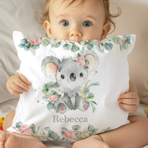 Adorable Koala Pink Floral Eucalyptus Girl Nursery Cushion