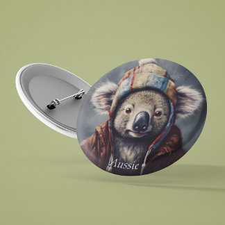 Adorable koala wearing cute hat cusomizable  7.5 cm round badge