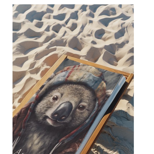 Adorable koala wearing cute hat cusomizable  beach towel (Creator Uploaded)