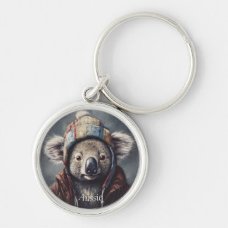 Adorable koala wearing cute hat cusomizable  key ring