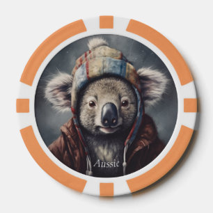 Adorable koala wearing cute hat cusomizable poker chips