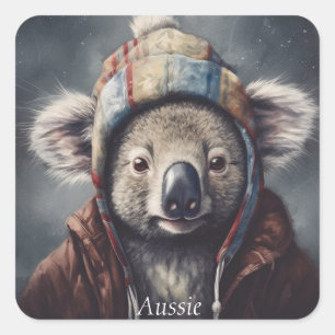 Adorable koala wearing cute hat cusomizable  square sticker