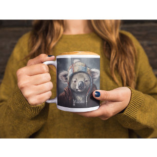 Adorable koala wearing cute hat cusomizable  Two-Tone coffee mug