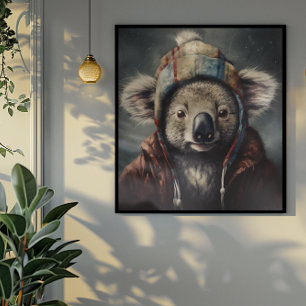 Adorable koala wearing cute winter hat  poster