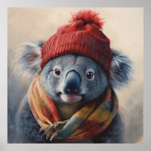 Adorable koala wearing cute winter hat  poster