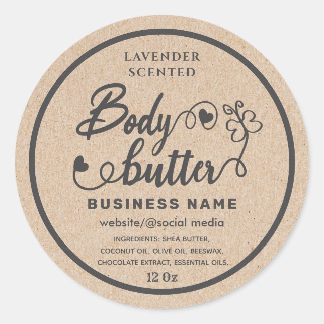 Adorable Kraft script butterfly body butter label (Front)