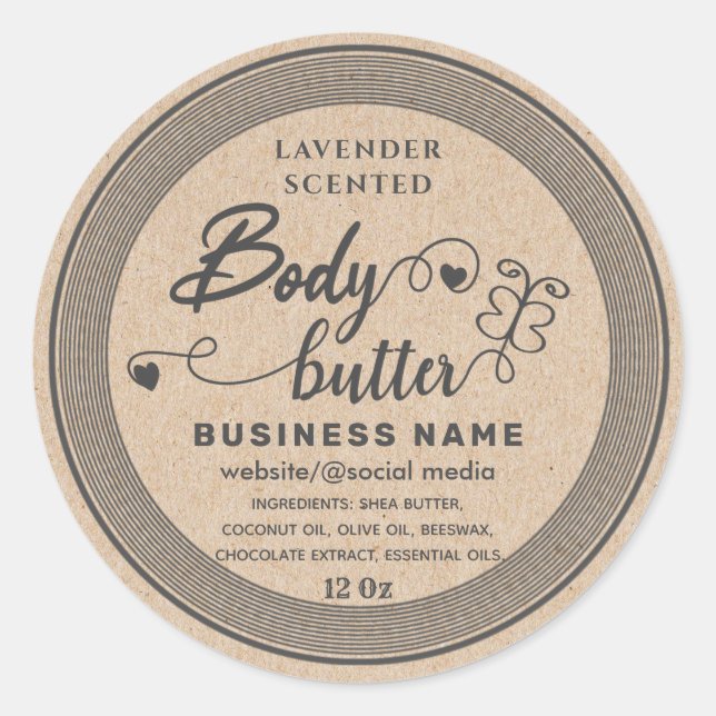 Adorable Kraft script butterfly body butter label (Front)