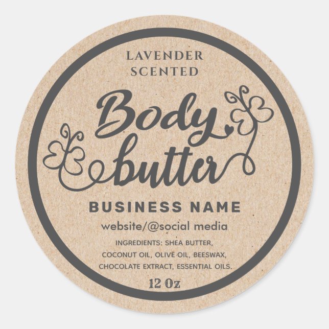 Adorable Kraft script butterfly body butter label (Front)