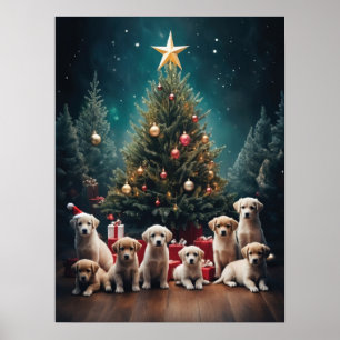 Adorable Labrador Retriever Puppies Christmas Art Poster