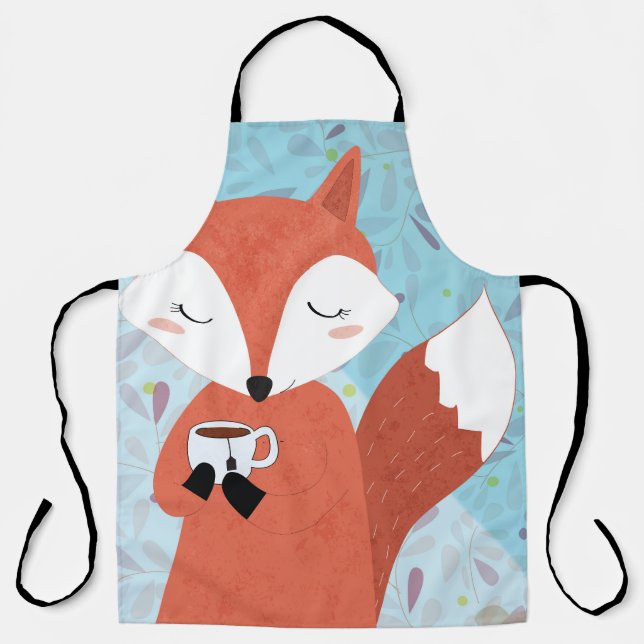 Adorable Lady Fox Leaf Background Apron (Front)