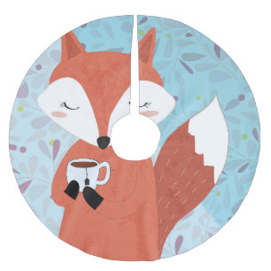 Adorable Lady Fox Leaf Background Brushed Polyester Tree Skirt