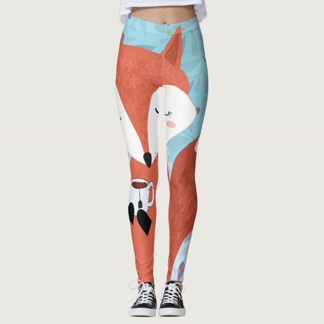 Adorable Lady Fox Leaf Background Leggings (Front)