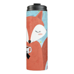 Adorable Lady Fox Leaf Background Thermal Tumbler