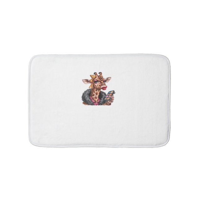 Adorable Lady Giraffe Applying Makeup With Big Eye Bath Mat (Front)