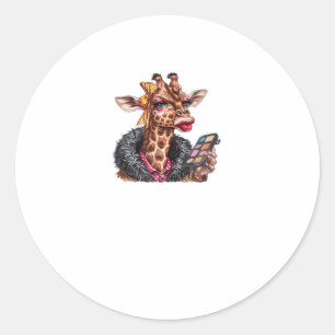 Adorable Lady Giraffe Applying Makeup With Big Eye Classic Round Sticker