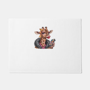Adorable Lady Giraffe Applying Makeup With Big Eye Doormat