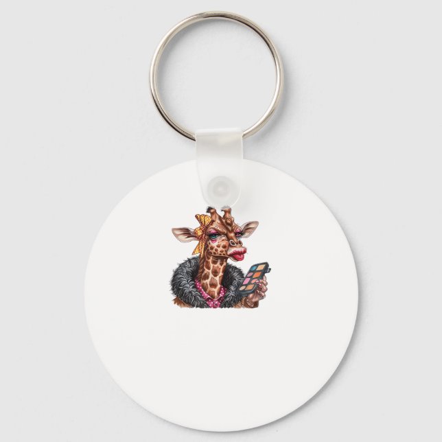 Adorable Lady Giraffe Applying Makeup With Big Eye Key Ring (Front)