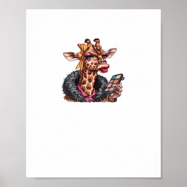 Adorable Lady Giraffe Applying Makeup With Big Eye Poster (Front)