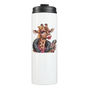 Adorable Lady Giraffe Applying Makeup With Big Eye Thermal Tumbler