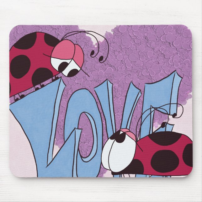 Adorable Ladybug Love Cartoon Mouse Pad (Front)