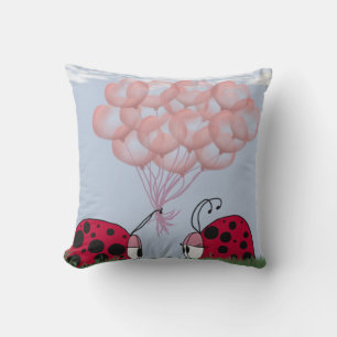 Adorable Ladybug With Pretty Pink Balloon Bouquet Cushion