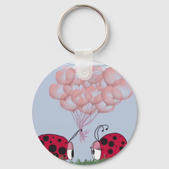 Adorable Ladybug With Pretty Pink Balloon Bouquet Key Ring (Front)