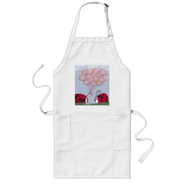 Adorable Ladybug With Pretty Pink Balloon Bouquet Long Apron (Front)