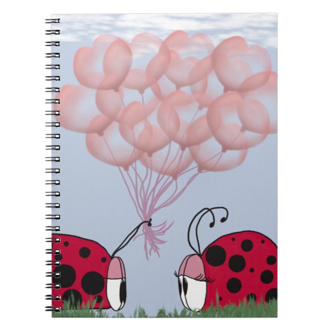 Adorable Ladybug With Pretty Pink Balloon Bouquet Notebook (Front)