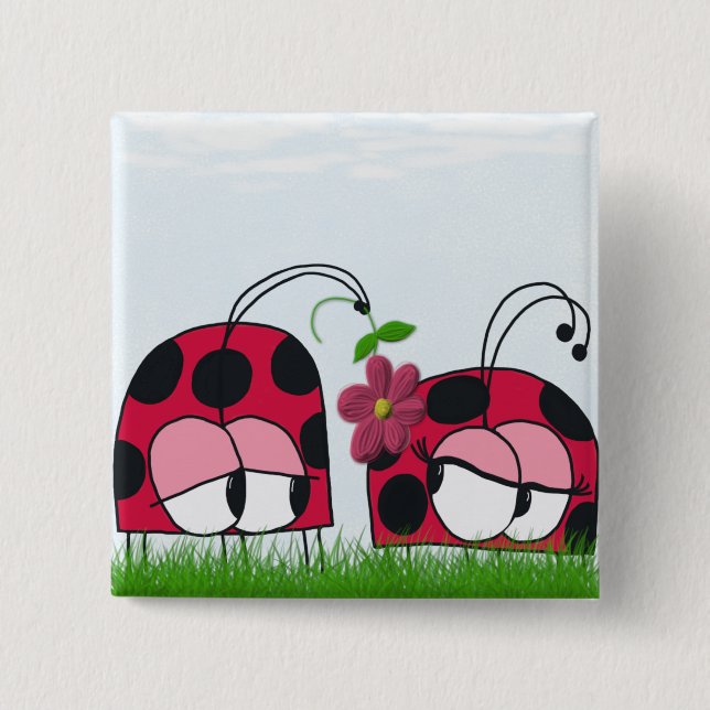 Adorable Ladybug Wooing His New Love Cartoon 15 Cm Square Badge (Front)