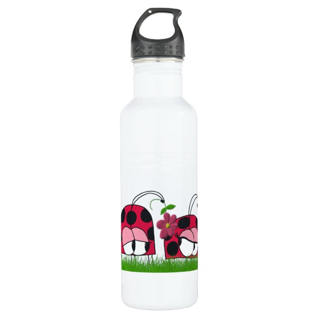 Adorable Ladybug Wooing His New Love Cartoon 710 Ml Water Bottle (Front)