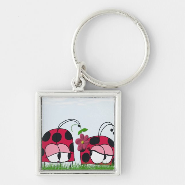 Adorable Ladybug Wooing His New Love Cartoon Key Ring (Front)