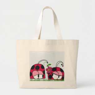 Adorable Ladybug Wooing His New Love Cartoon Large Tote Bag