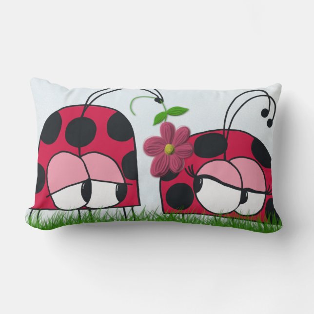 Adorable Ladybug Wooing His New Love Cartoon Lumbar Cushion (Front)