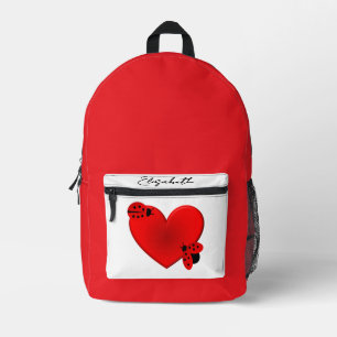 Adorable ladybugs and a heart and your name printed backpack