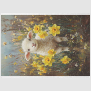 Adorable Lamb Yellow Daffodils Painting Decoupage Tissue Paper