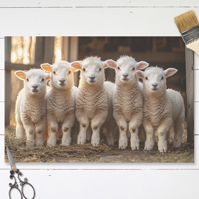 Adorable Lambs in a Row Rustic Decoupage Tissue Paper (Creator Uploaded)