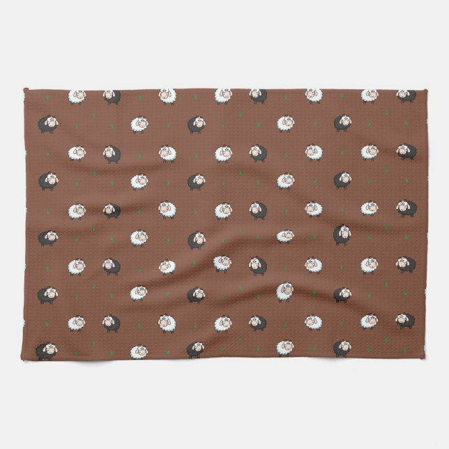 Adorable Lambs Pattern Dark Version Tea Towel (Horizontal)