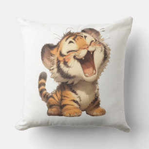 Adorable Laughing Tiger Cub Pillow – A Cosy and Pl