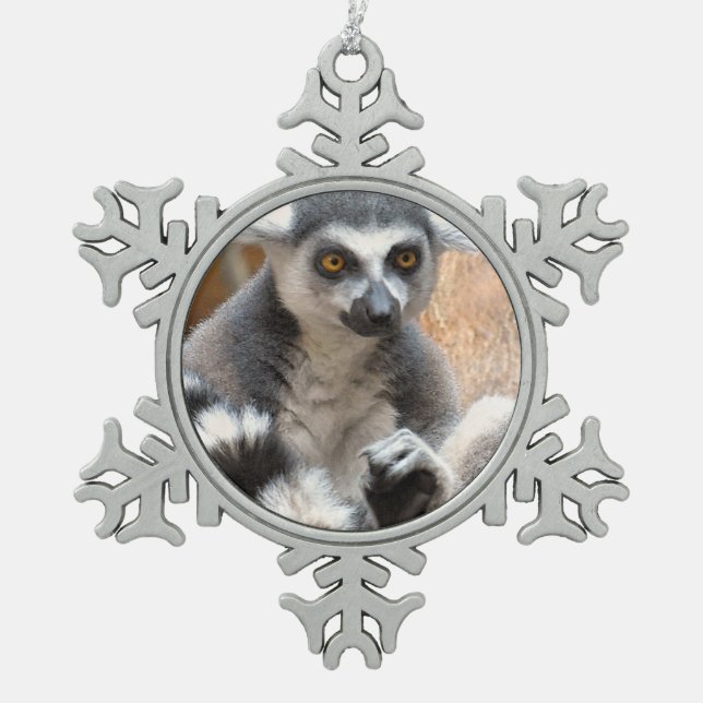 Adorable Lemur Snowflake Pewter Christmas Ornament (Front)