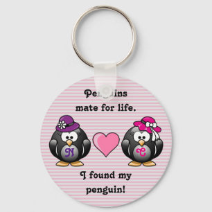 Adorable Lesbian Penguins Two Brides Heart Hats Key Ring