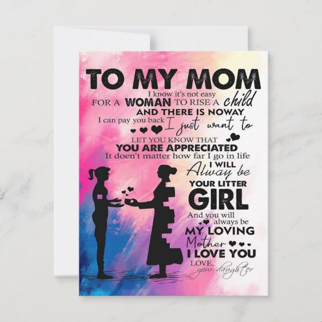 Adorable Letter To Mum | Lovely Gift To My Mum Invitation (Front)