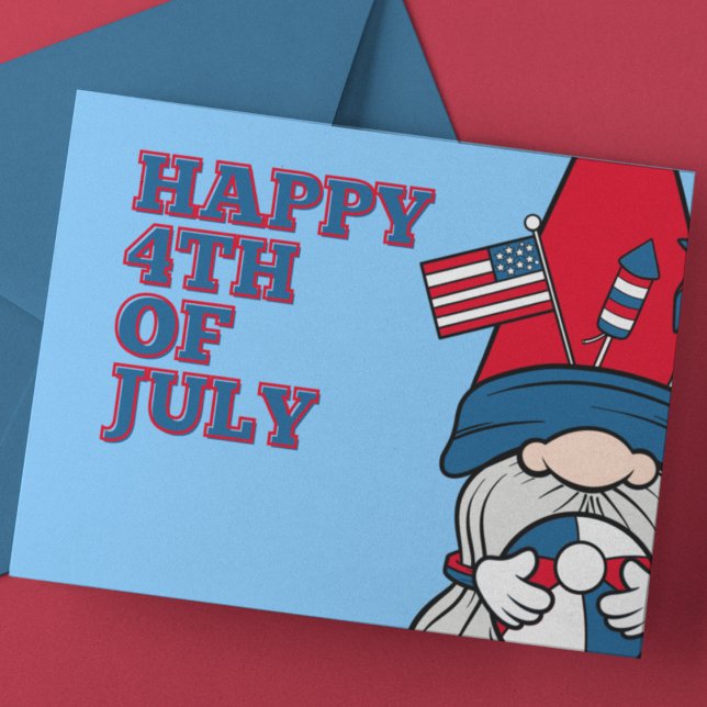 Adorable Light Blue and Red Patriotic Gnome Postcard (Creator Uploaded)