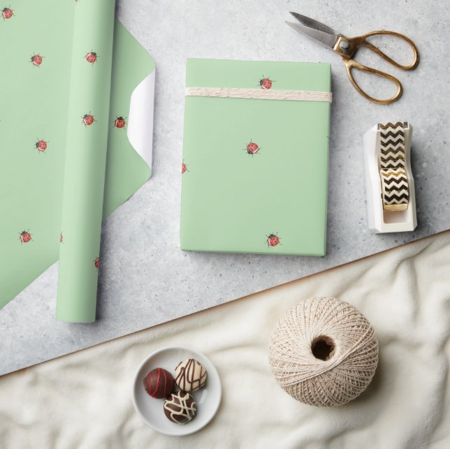 Adorable light green Ladybug Wrapping Paper (Crafts)