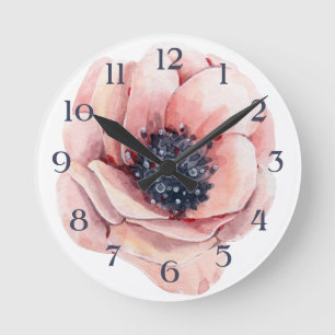 Adorable Light Pink Watercolor Flower Round Clock
