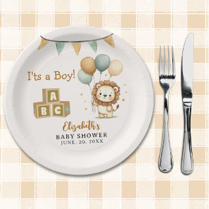 Adorable Lion Baby Shower Boy Paper Plate