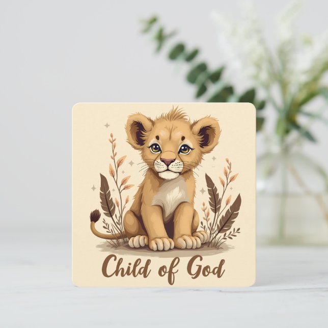 Adorable Lion Cub Christian Art Faith Quote Card (Standing Front)